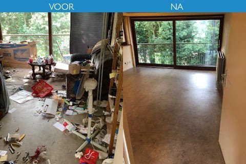 Voor en na inboedelopruiming Antwerpen met bezemschone oplevering