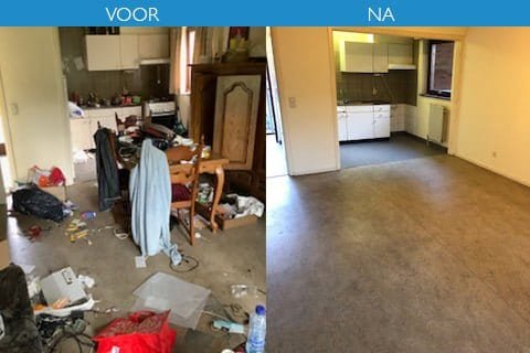 Voor en na woningontruiming na het leegmaken van meubels en huisraad