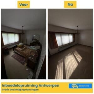 Voor en na slaapkamer opruiming bij woningontruiming in Antwerpen